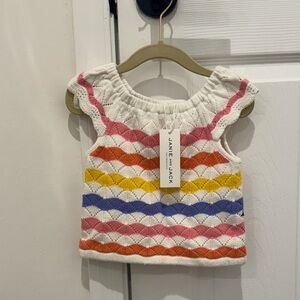 3 Toddler Girls Rainbow Stripe Knit Scallop Sleeve Top
